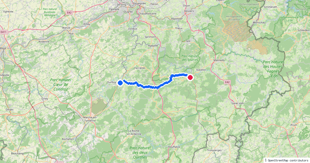 Kaartbeeld van de wandeling Barvaux naar Trois-Ponts
