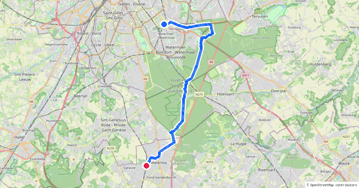 Kaartbeeld van de wandeling Delta naar Waterloo