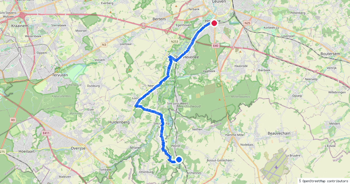 Kaartbeeld van de wandeling Florival naar Heverlee