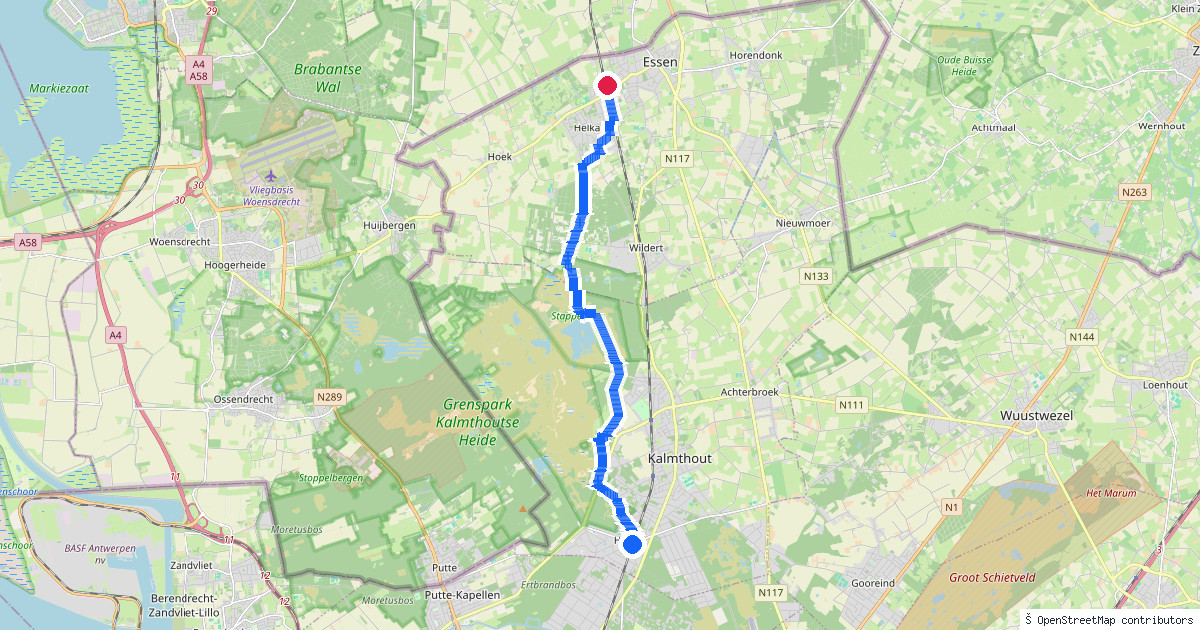 Kaartbeeld van de wandeling Heide naar Essen