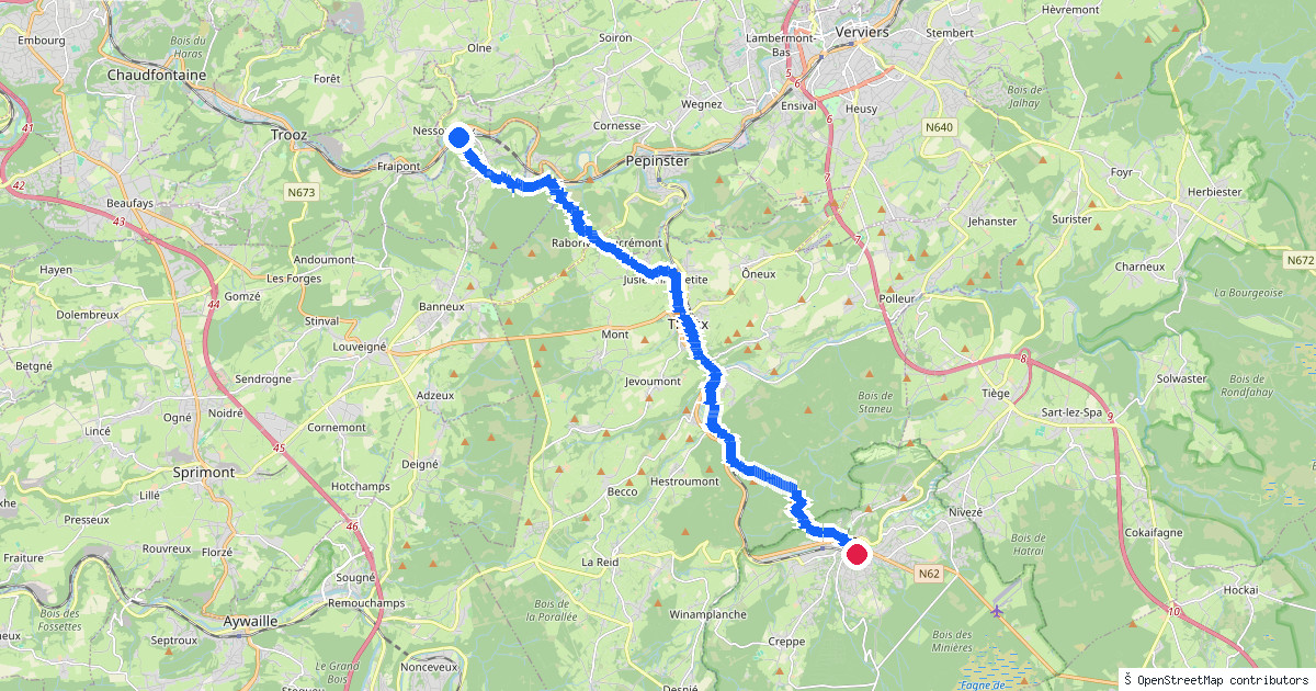 Kaartbeeld van de wandeling Nessonvaux naar Spa-Géronstère