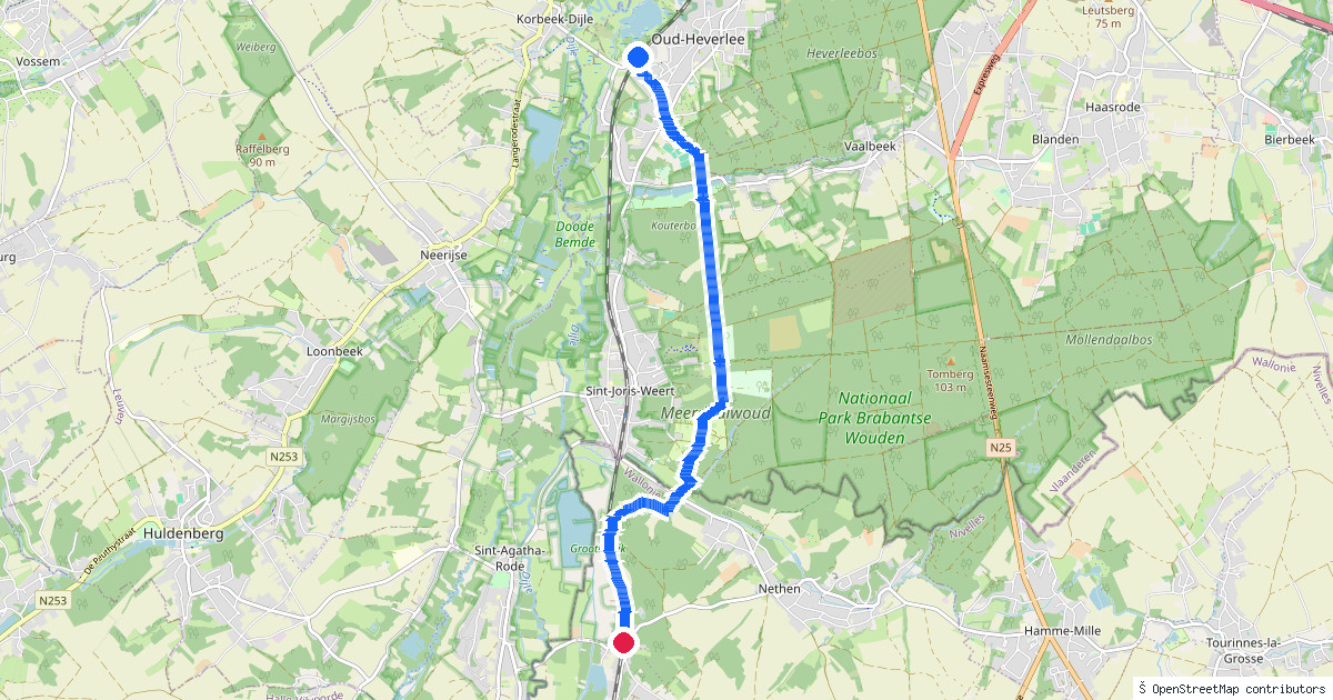 Kaartbeeld van de wandeling Oud-Heverlee naar Pécrot