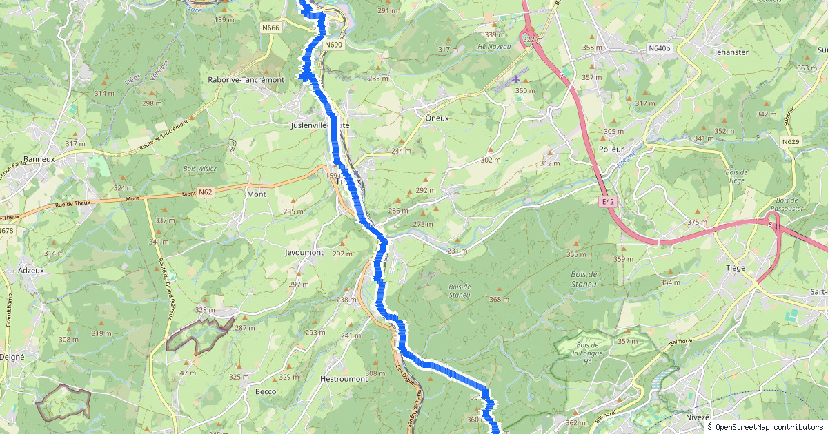 Kaartbeeld van de wandeling Pepinster naar Spa