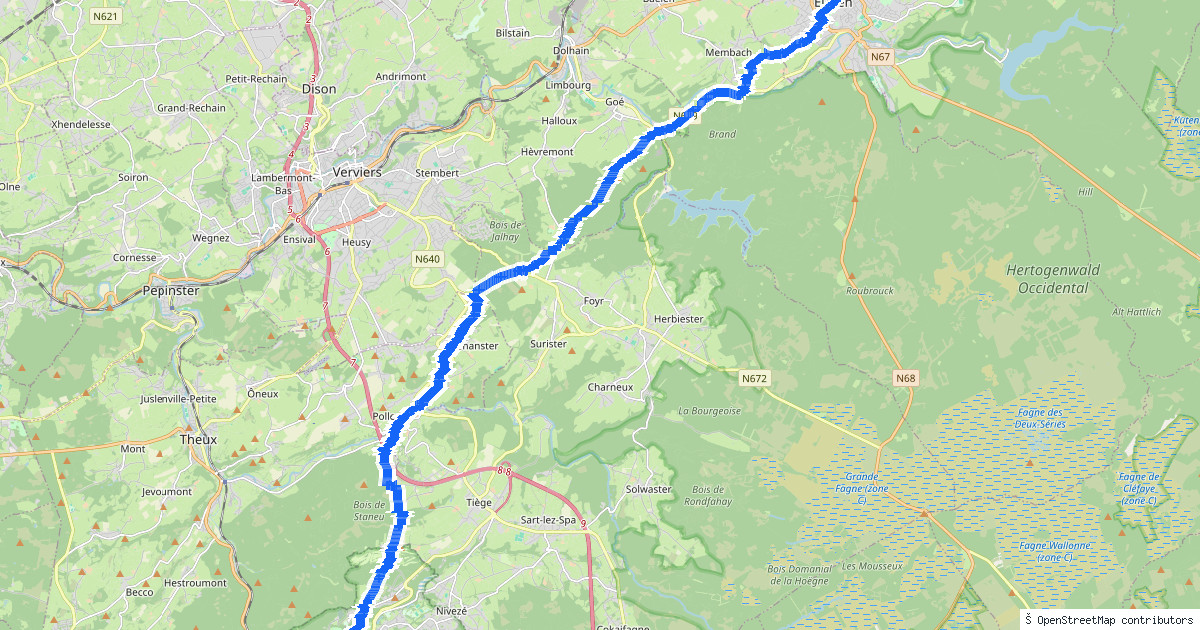 Kaartbeeld van de wandeling Spa-Géronstère naar Eupen