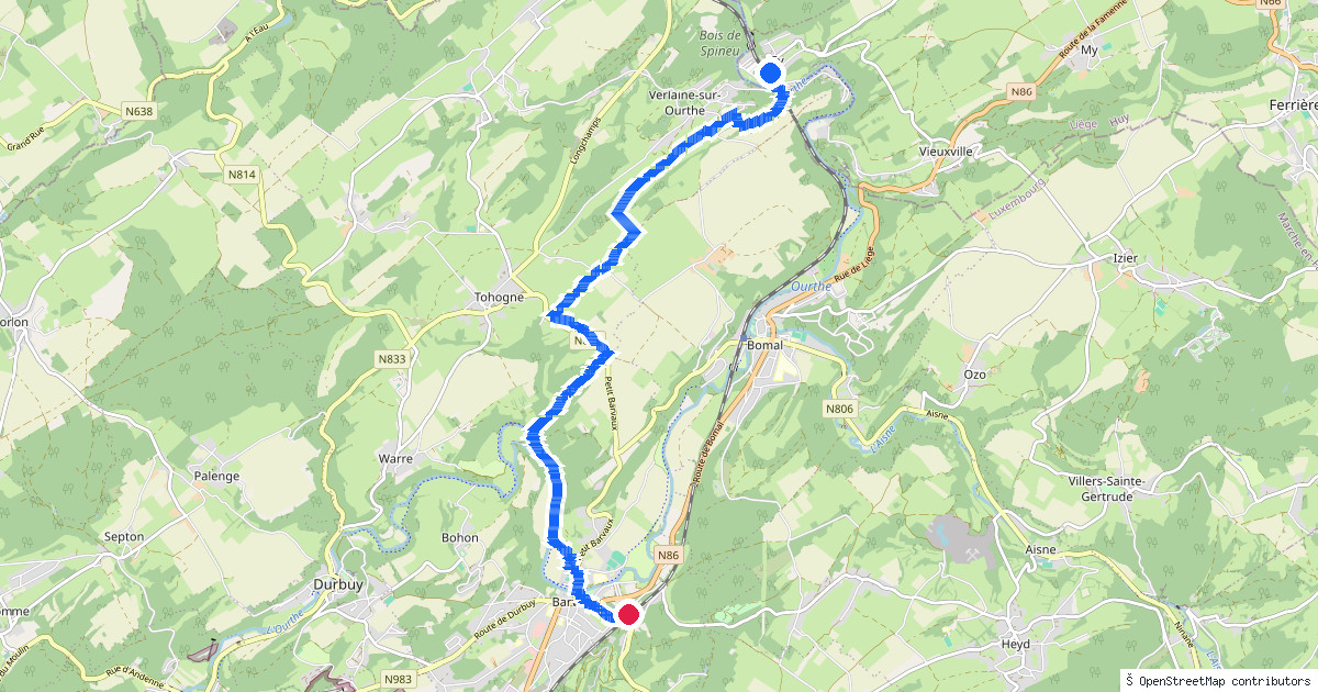 Kaartbeeld van de wandeling Sy naar Barvaux