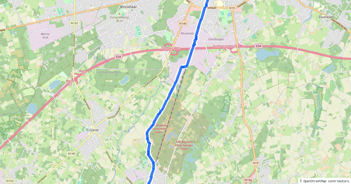Kaartbeeld van de wandeling Tielen naar Turnhout