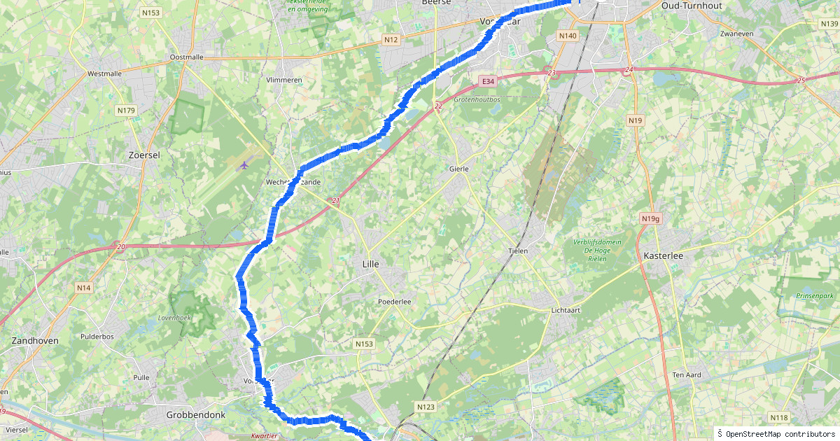 Kaartbeeld van de wandeling Turnhout naar Herentals