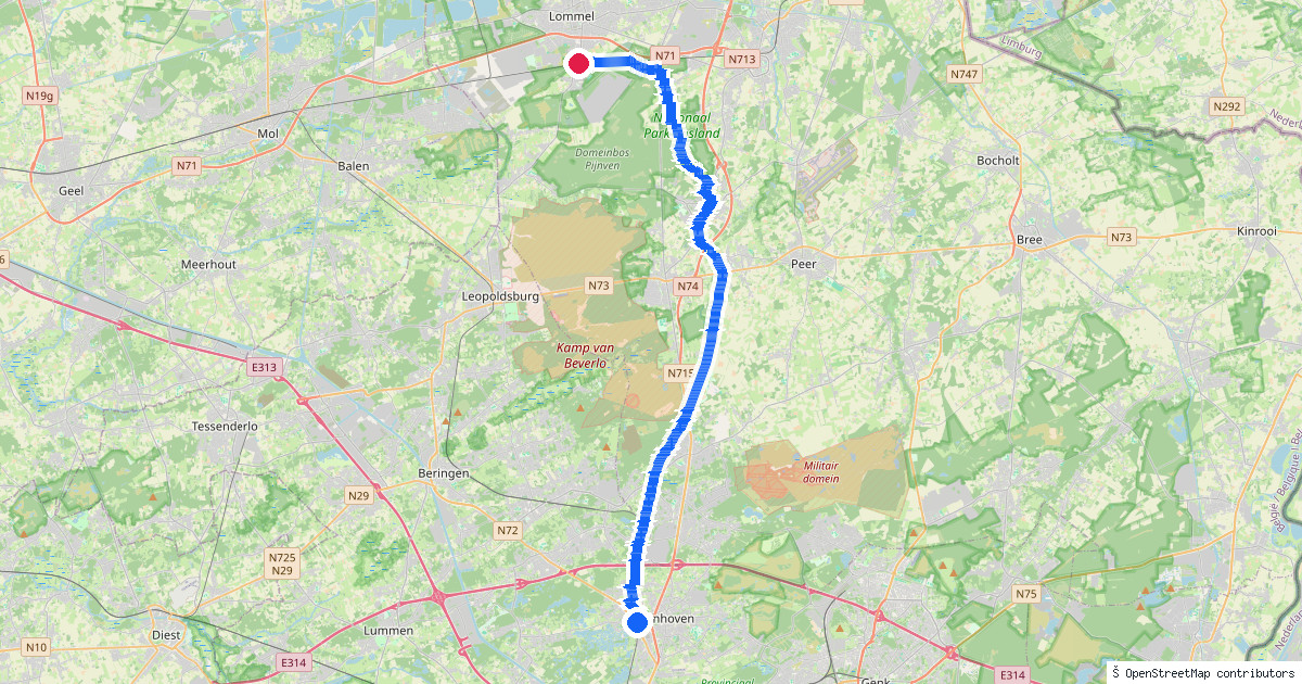 Kaartbeeld van de wandeling Zonhoven naar Lommel